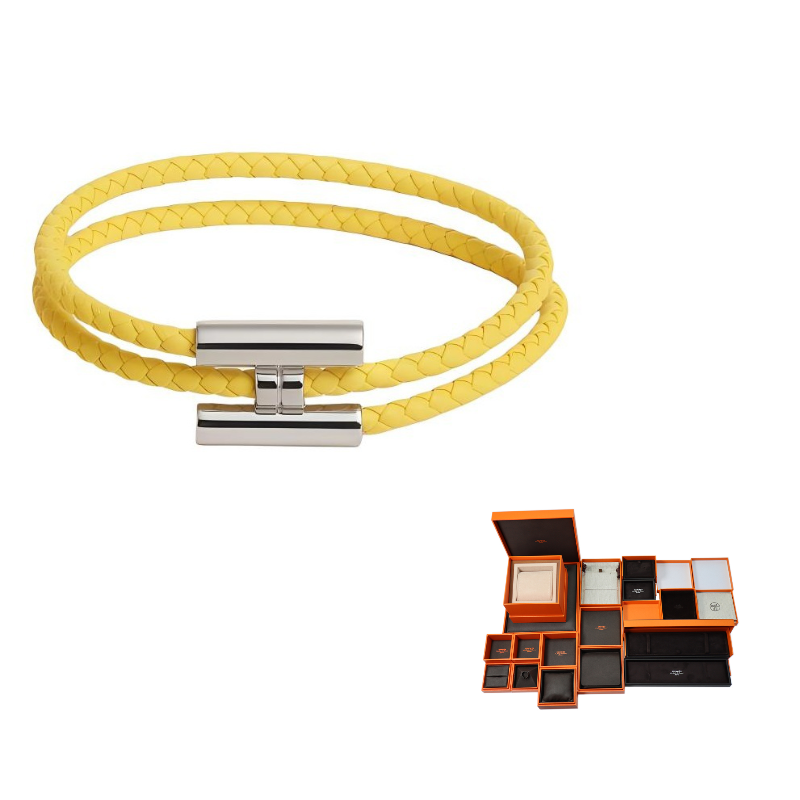 HERMES Leather Wristbands Men's Yellow