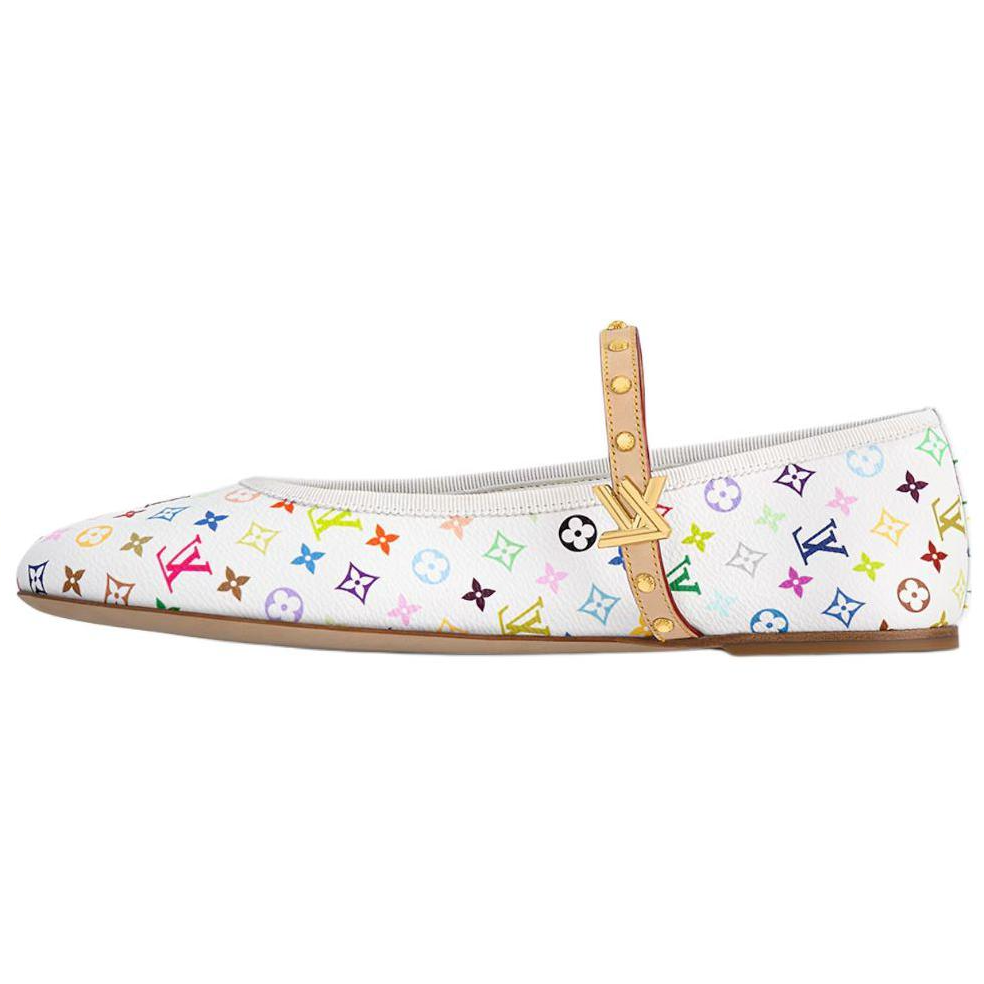 LOUIS VUITTON Flat Mary Jane Shoes Women's White