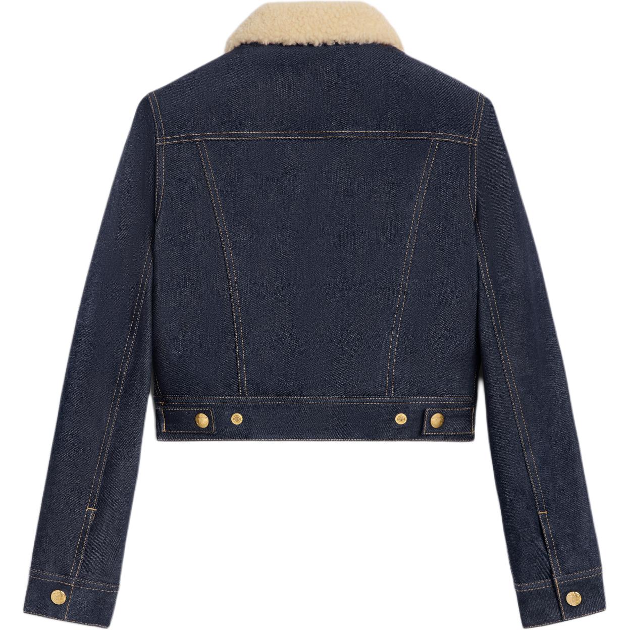 CELINE Trucker Sherpa Jacket In Raw Wash Denim
