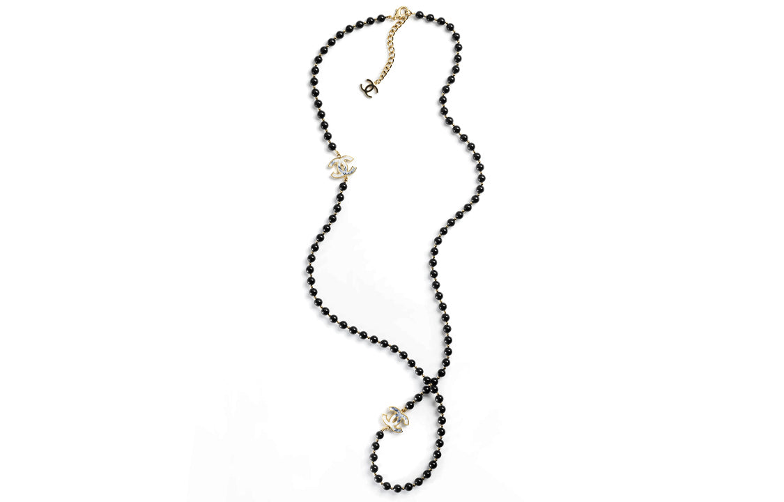 CHANEL Metal Resin Artificial Pearls Necklaces Women's Black