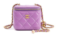 CHANEL Sheepskin Box Bag Shoulder Bag Crossbody Bag Small Size Women's Purple