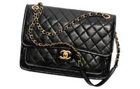 CHANEL Shiny Lambskin Shoulder Bag Crossbody Bag Extra Large Women's Black