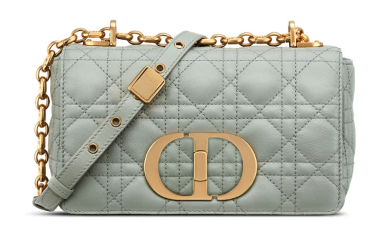 DIOR Caro Soft Cow Leather Handbag Shoulder Bag Crossbody Bag Small Size Women's Gray