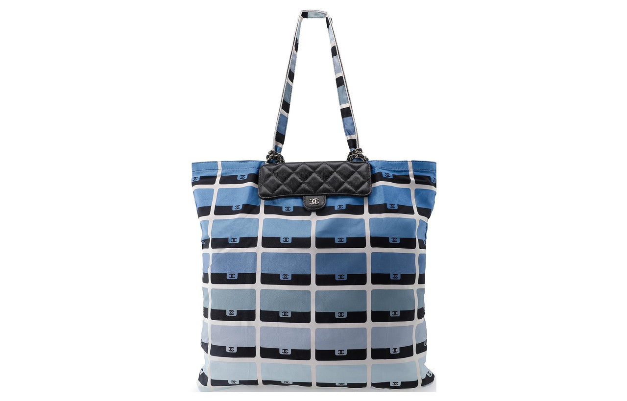 CHANEL Floral Calfskin Tote Bag Shopping Bag Shoulder Bag Crossbody Bag Handbag Regular Women's Blue
