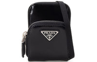 PRADA Shiny Cow Leather Shoulder Bag Crossbody Bag Mini Unisex Black