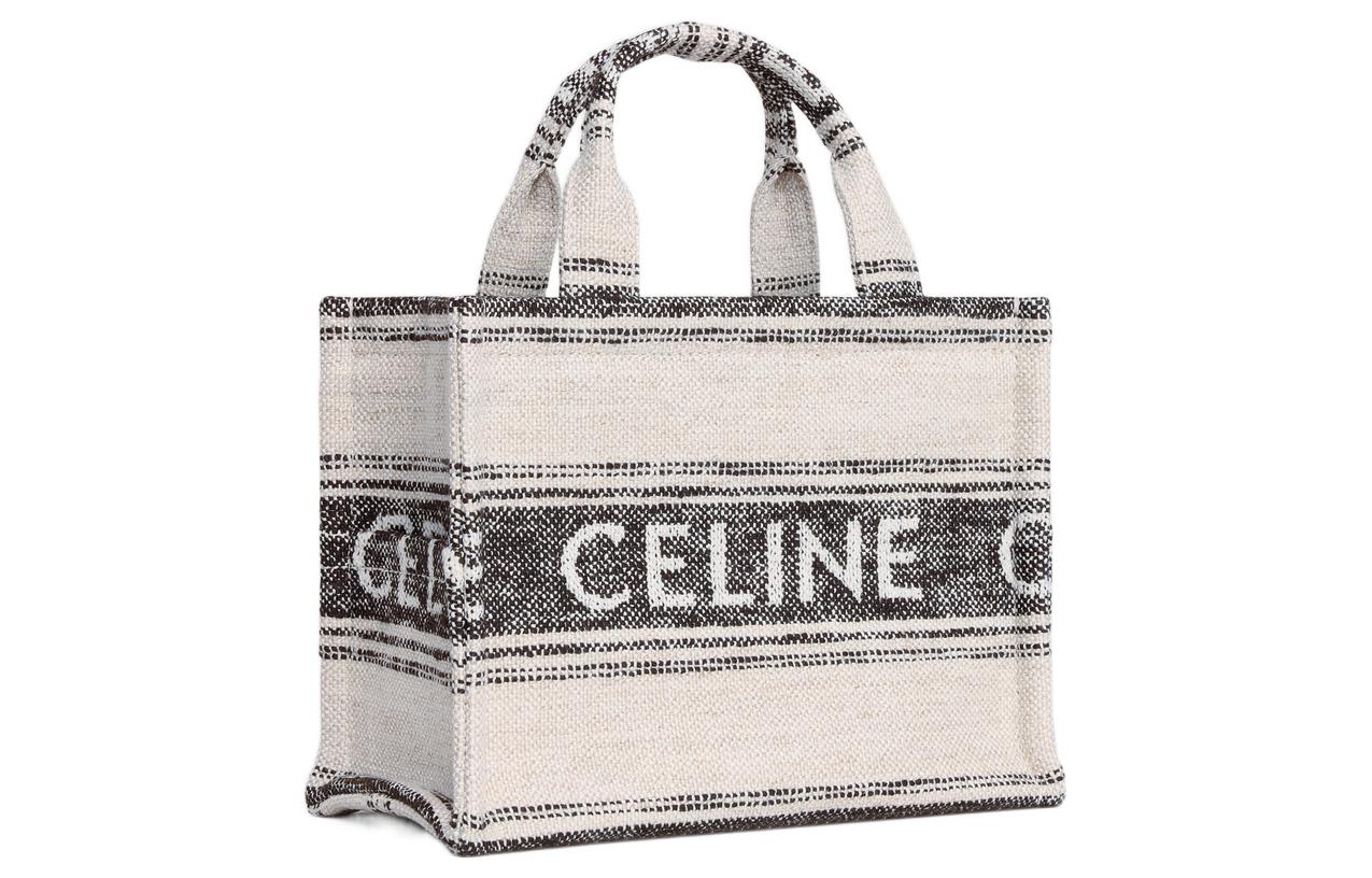 CELINE Canvas Tote Bag Shopping Bag Canvas Bag One Shoulder Handbag Small Size Women's White/Black