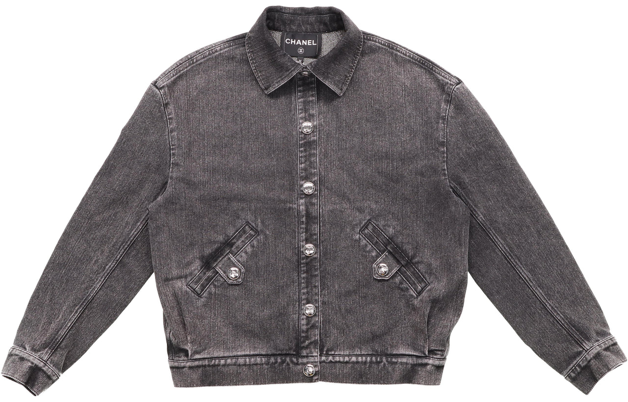 CHANEL Denim Jacket Women's Gray