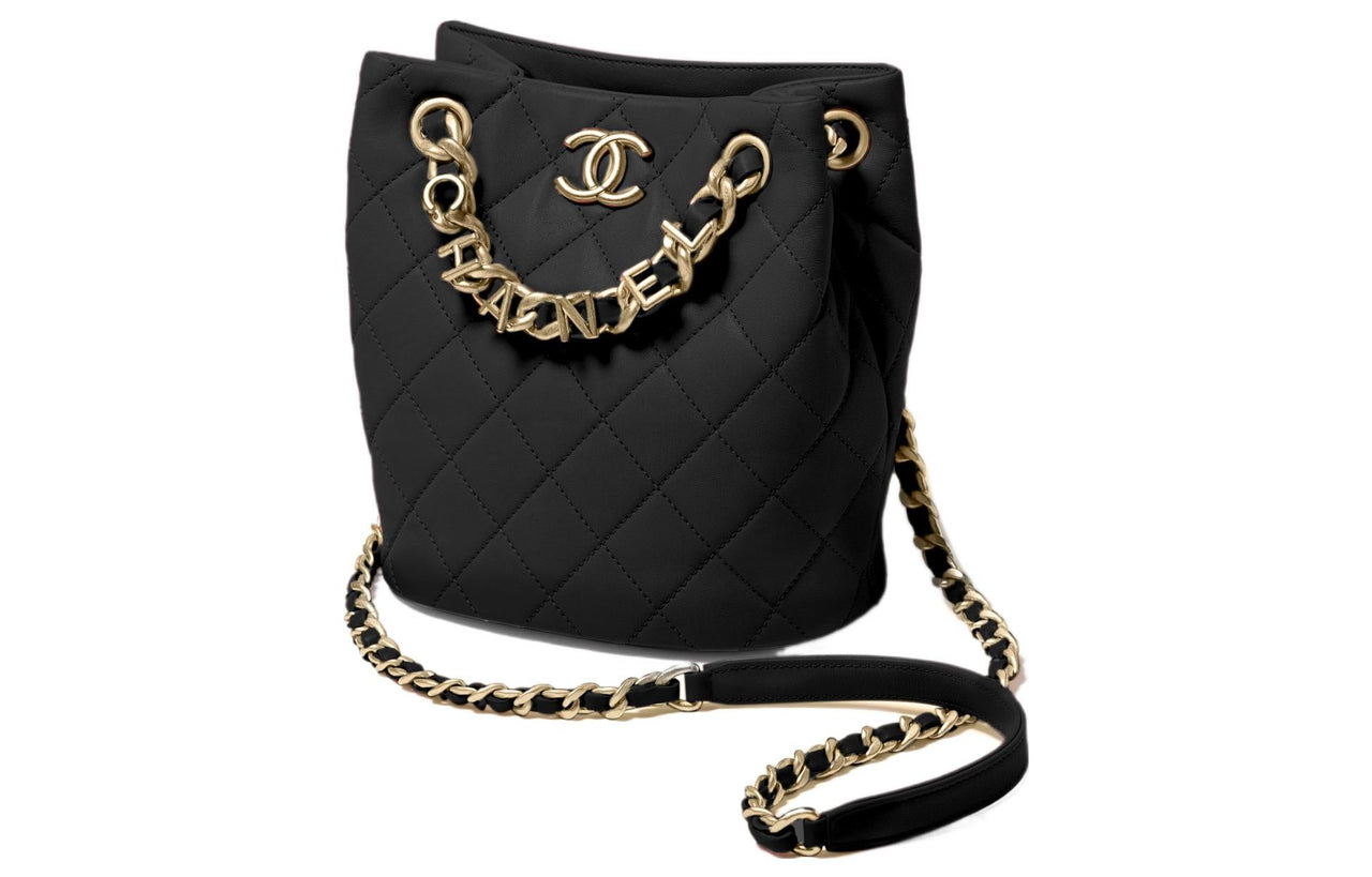 CHANEL Lambskin Bucket Bags Shoulder Bag Crossbody Bag Small Size Women's Black