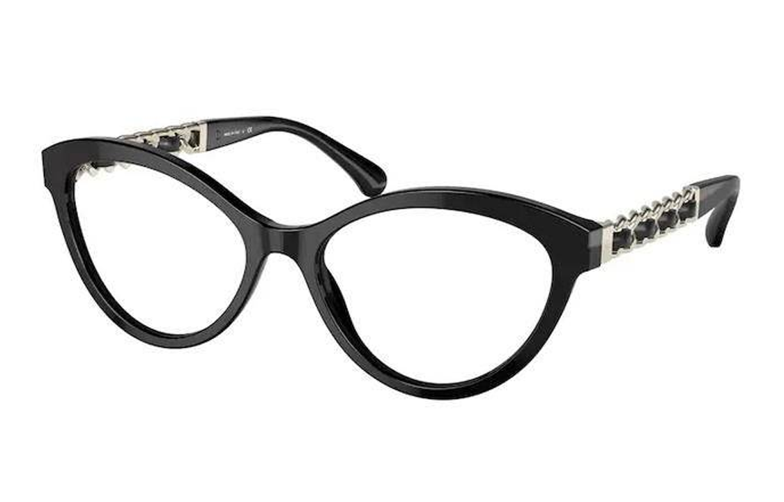 CHANEL Plate Frame Oval Eyeglass Frame Women's Black