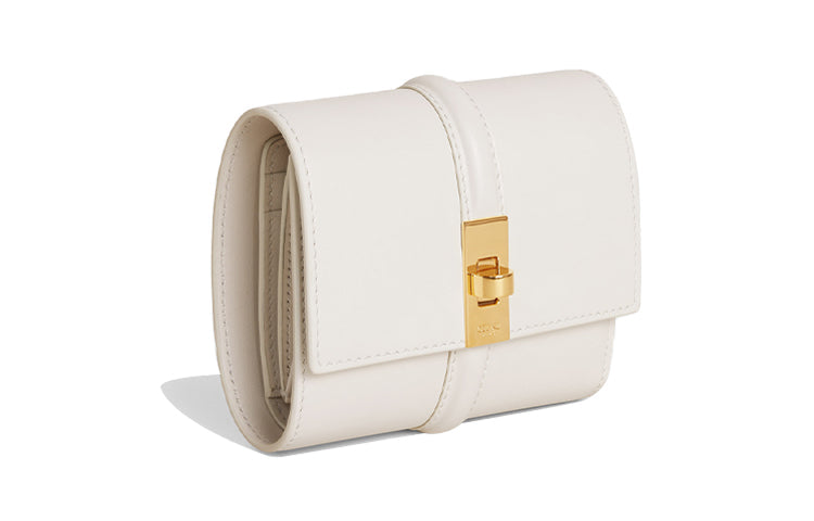 CELINE Shiny Calfskin Wallet Small Size Women's White