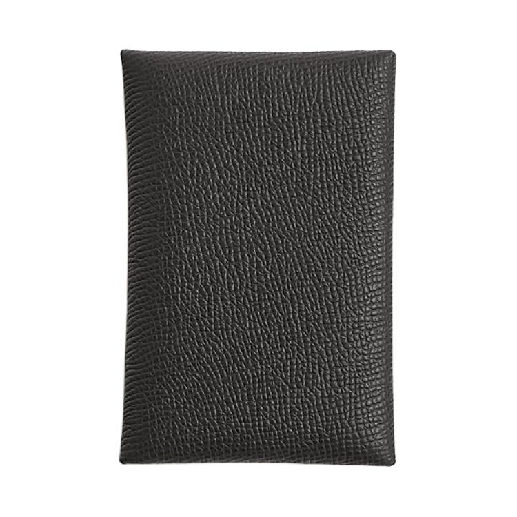 HERMES Calvi Epsom Leather Card Holder Women's 85 Ardoise Slate Gray