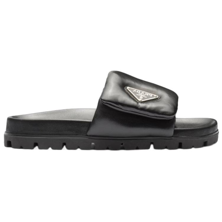 PRADA Soft Padded 20mm Slide Sandal Black Nappa Leather Women's