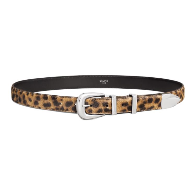 CELINE Medium Western Belt In Pony Calfskin With Leopard Print