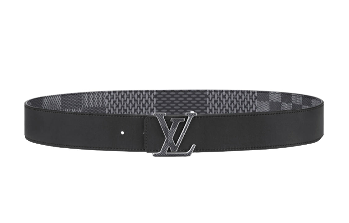 LOUIS VUITTON Cow Leather Leather Belts Men's Dark Gray Width: 4cm