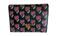 PRADA Textured Leather Card Clip Card Holder Wallets Women's Black