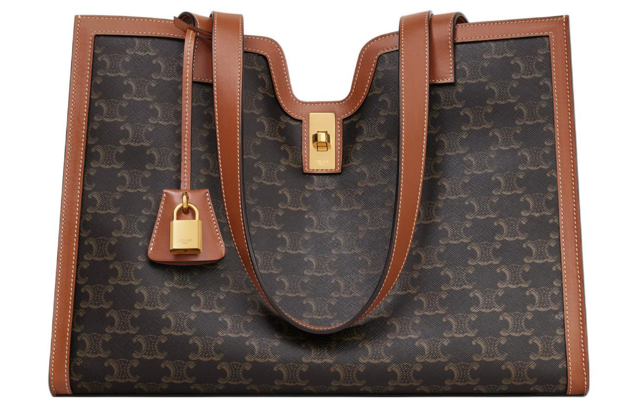 CELINE Cabas Cow Leather Tote Bag Shopping Bag Shoulder Bag Handbag Women's Tawny