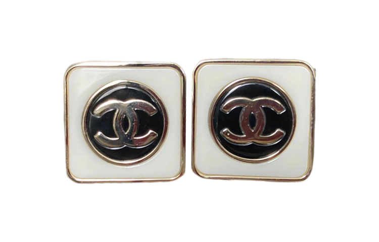 CHANEL Enamel Hoop Earrings Women's White