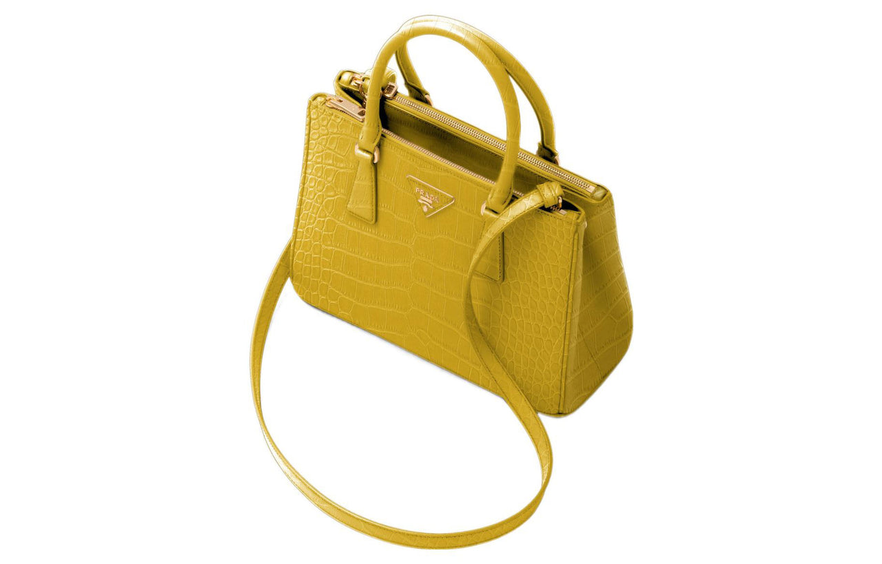 PRADA Galleria Killer Bag Crocodile Leather Shoulder Bag Crossbody Bag Handbag Medium Size Women's Sunshine Yellow