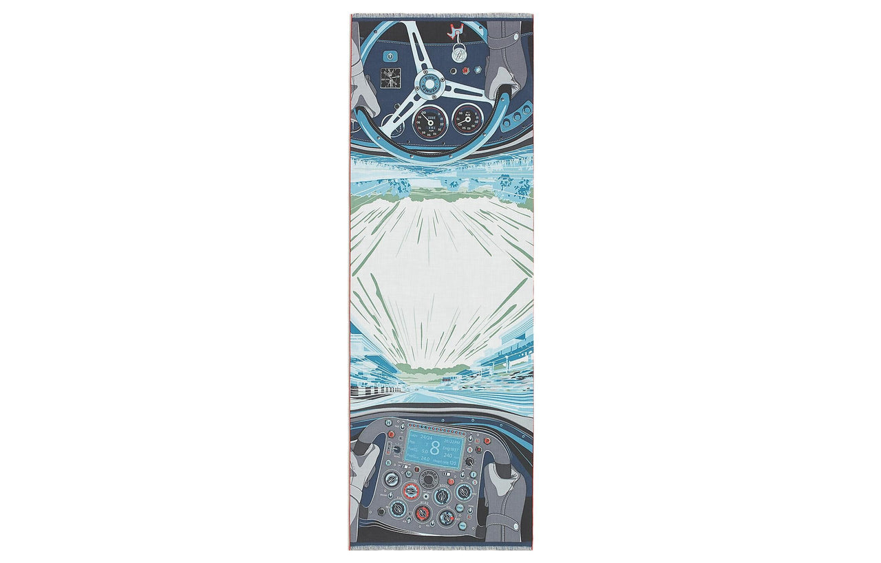 HERMES Silk Scarves Men Gray/Marine Blue/Red