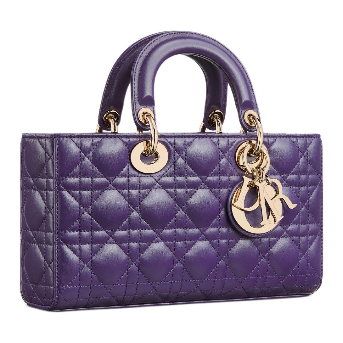 DIOR Lady D Joy Lambskin Lady Dior Bag, Shoulder Bag, Crossbody Bag, Handbag Medium Size Women's Dark Purple