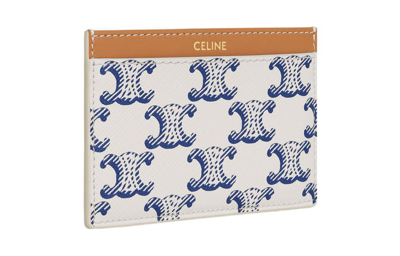 CELINE Canvas With Calfskin Trim Card Clip Card Holder Women's Blue/White