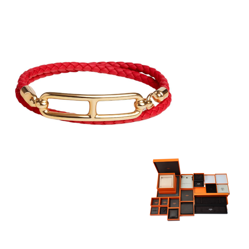 HERMES Cow Leather Bracelets Women's Red