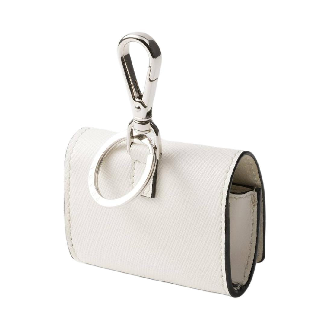 PRADA Saffiano Cross Grain Leather Earphone Case Unisex White
