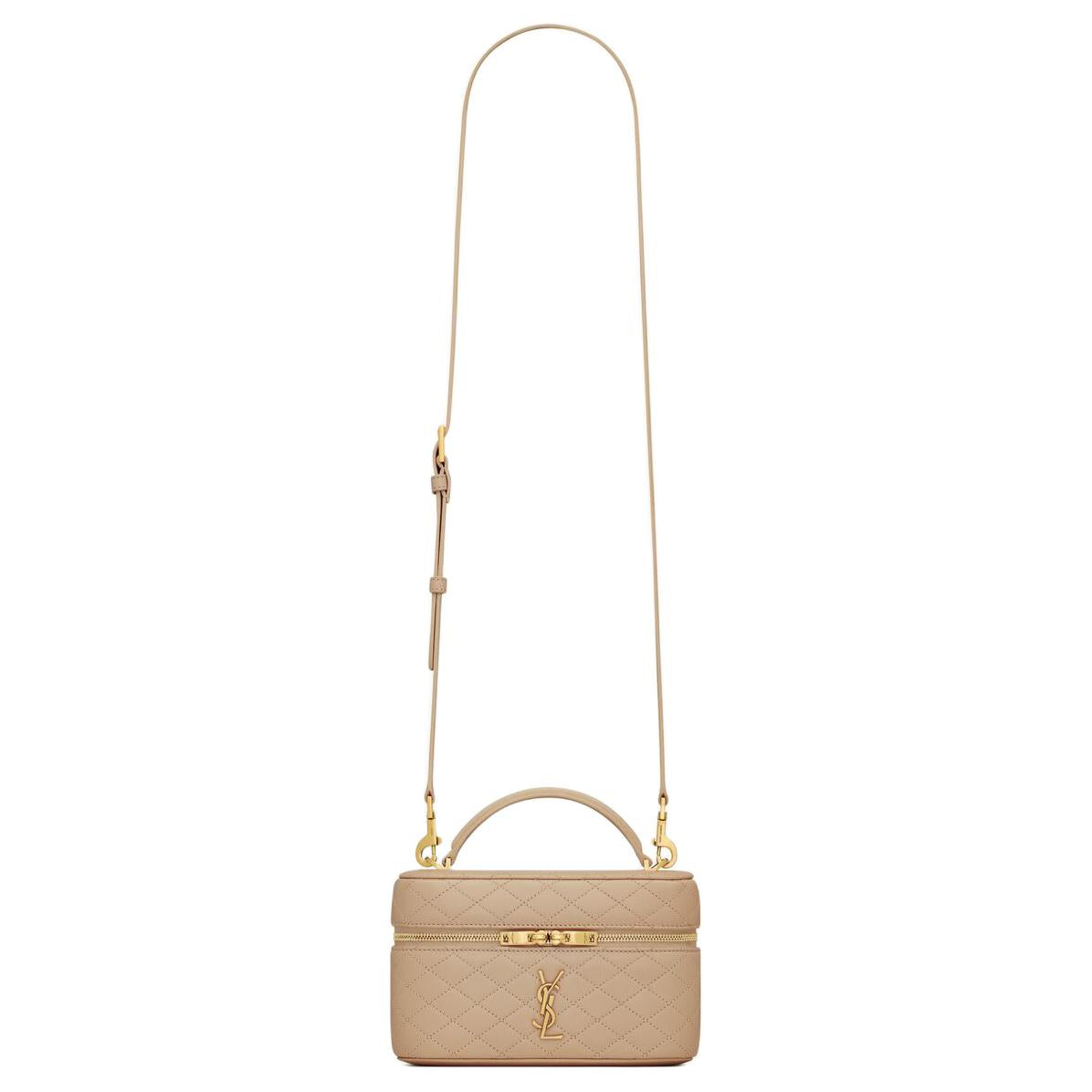SAINT LAURENT GABY Lambskin Makeup Bag, Shoulder Bag, Crossbody Bag, Handbag Women's Toffee