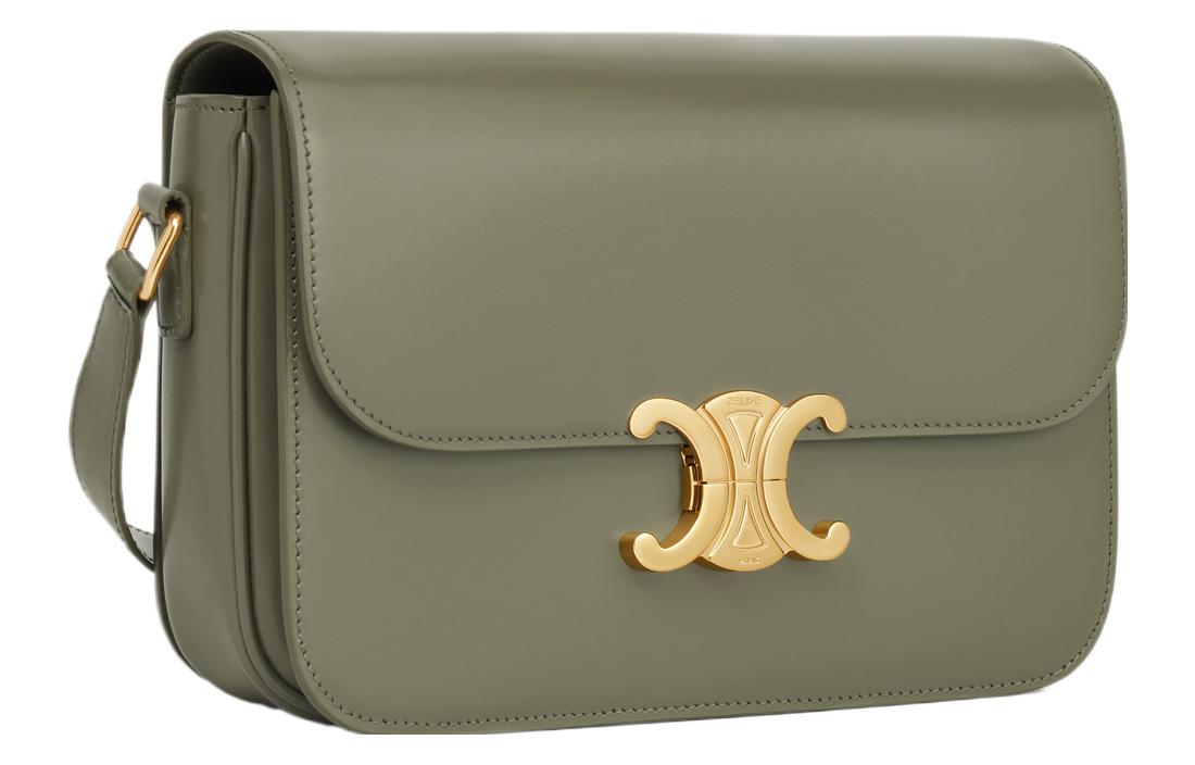 CELINE Shiny Calfskin Shoulder Bag, Portable Crossbody Bag Women's Soft Khaki