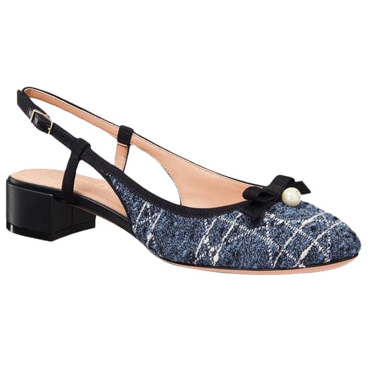 DIOR Ballet Chunky Heel High Heels 3cm Women's Blue