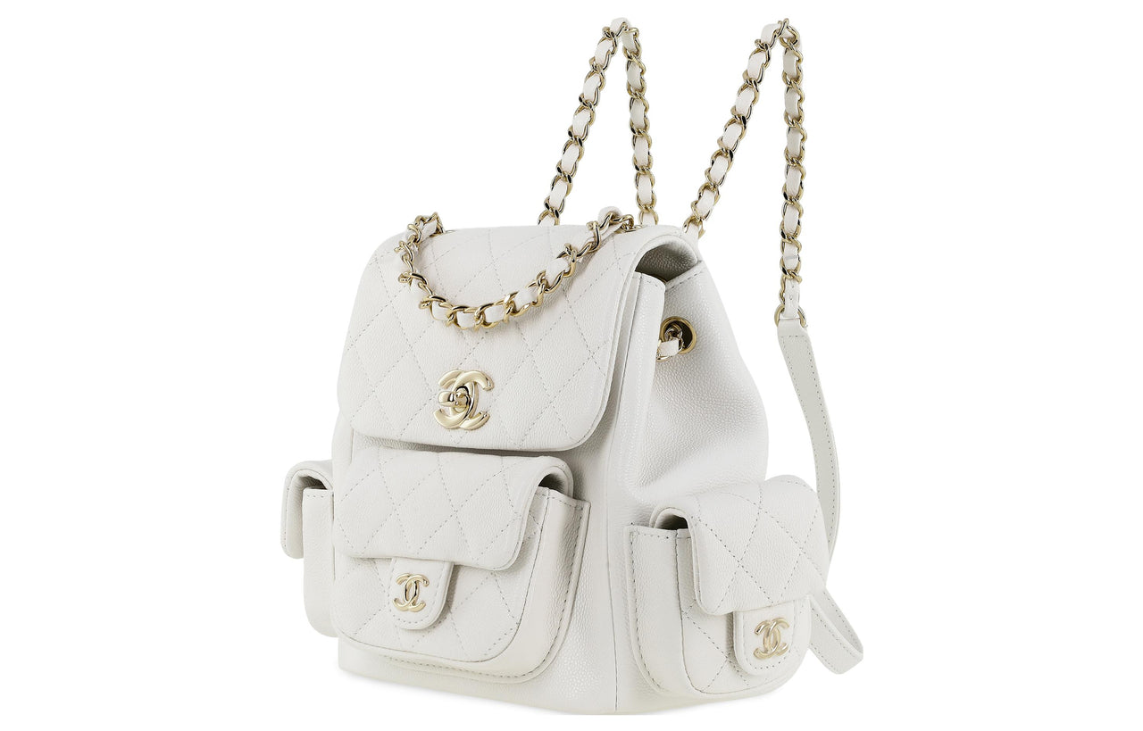 CHANEL Grained Cow Leather Backpack Small Size Unisex White