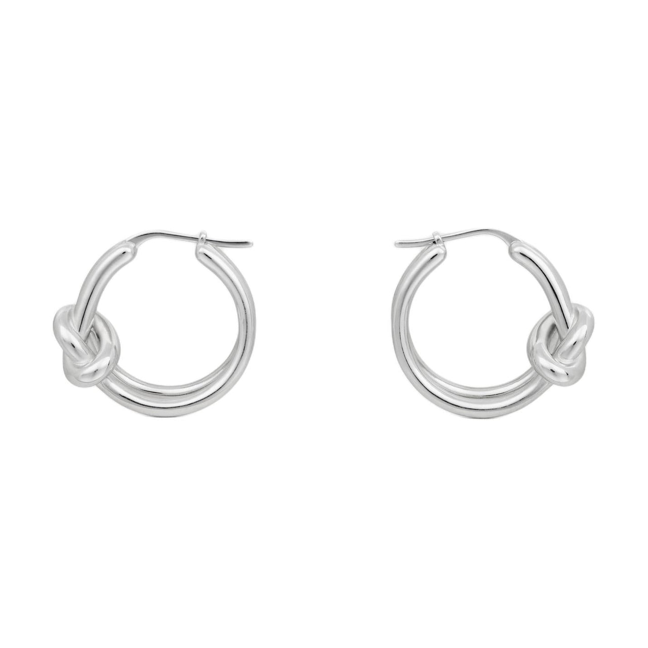 CELINE Knot Double Hoops In Brass With Rhodium Finish