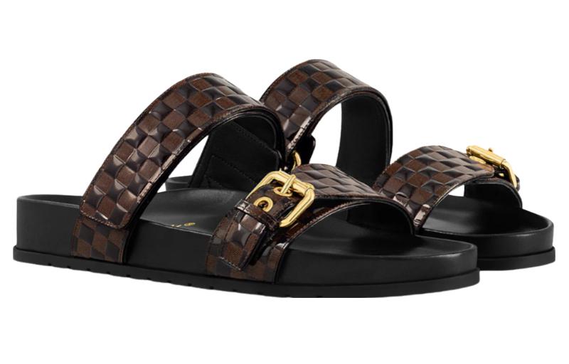 LOUIS VUITTON Bom Dia Rubber Sole Slip-Resistant Slide Slippers Women's Brown