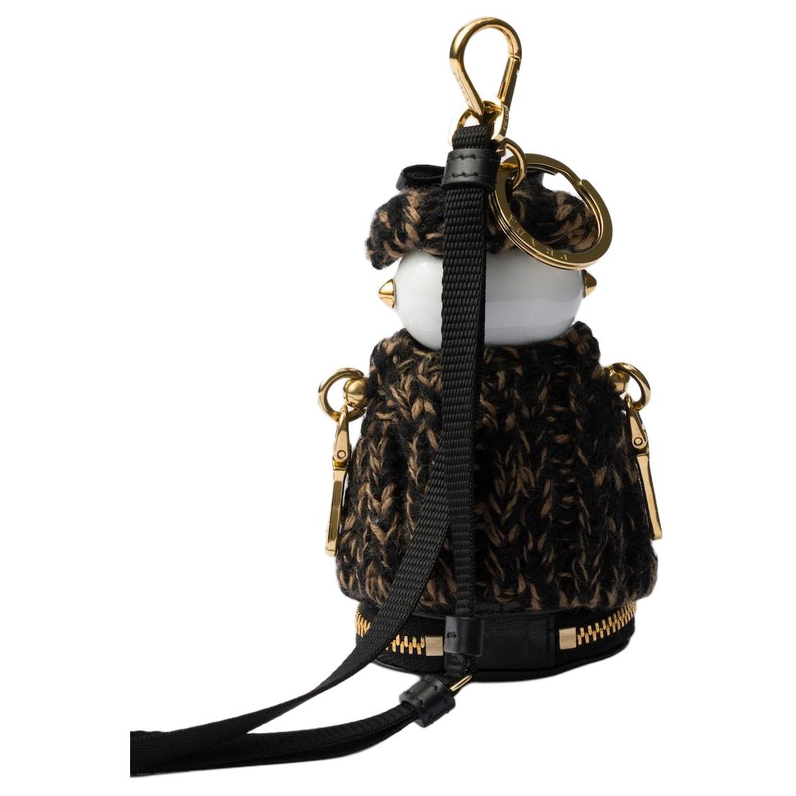 PRADA Fabric Pendant Bag Accessories Women's Black & Camel