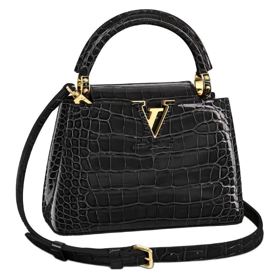 LOUIS VUITTON Capucines Nile Crocodile Leather Kapusin Crossbody Tote Bag Over One Shoulder Mini Women's Black