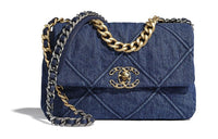 CHANEL 19Bag Denim Denim Mouth Cover Bag Crossbody Bag Small Size Women's Blue