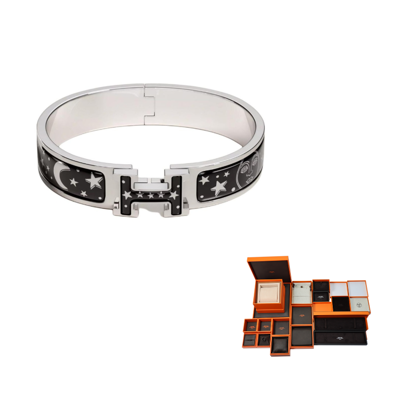 HERMES Palladium Plated Bangles Women's Black