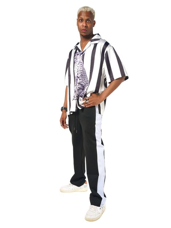 House of Cenmar Loose Fit Smart Jogger with Side Stripe In White 'Black' HOC-TSF