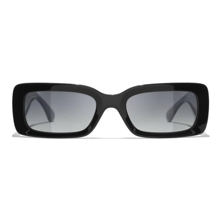 CHANEL Metal Resin Rectangular Sunglasses Unisex Black