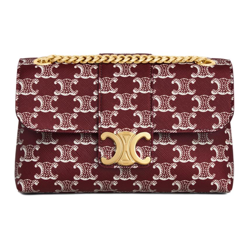 CELINE Leather Shoulder Bag Crossbody Bag Women's Light Burgundy Red