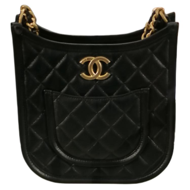 CHANEL Leather Hobo Bag Shoulder Bag Crossbody Bag Women's Black