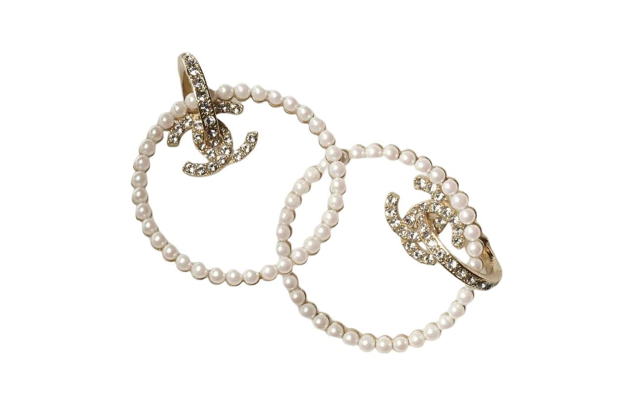 CHANEL Earrings Women's White/Gold