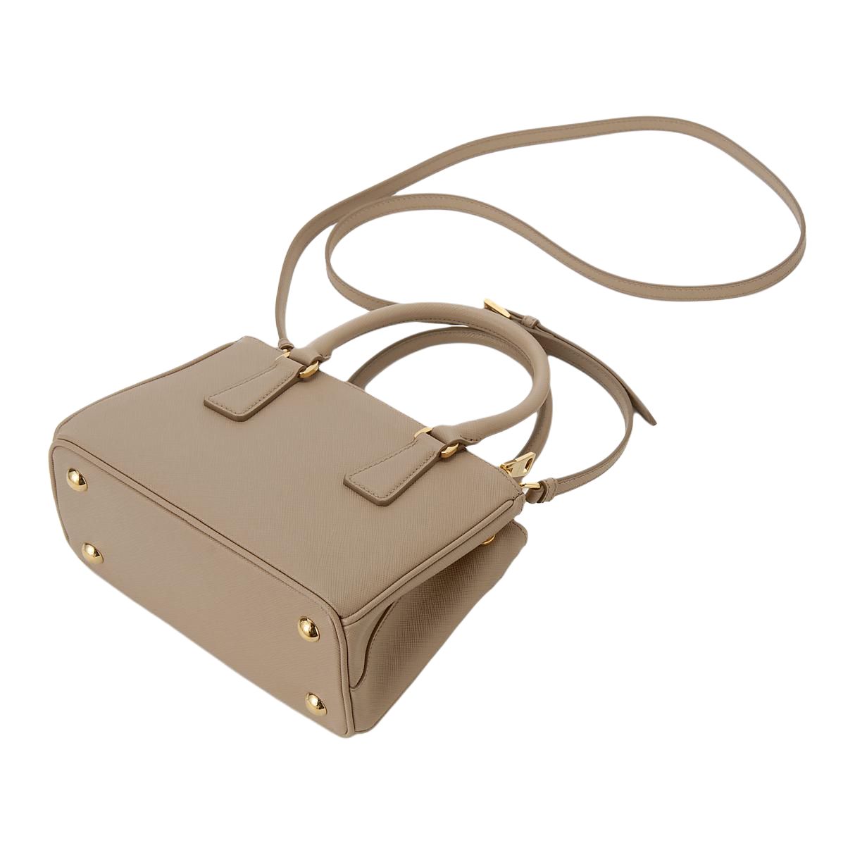 PRADA Cross-Stitch Leather Shoulder Bag Crossbody Bag Handbag Extra Mini Women's Carved Pink Beige