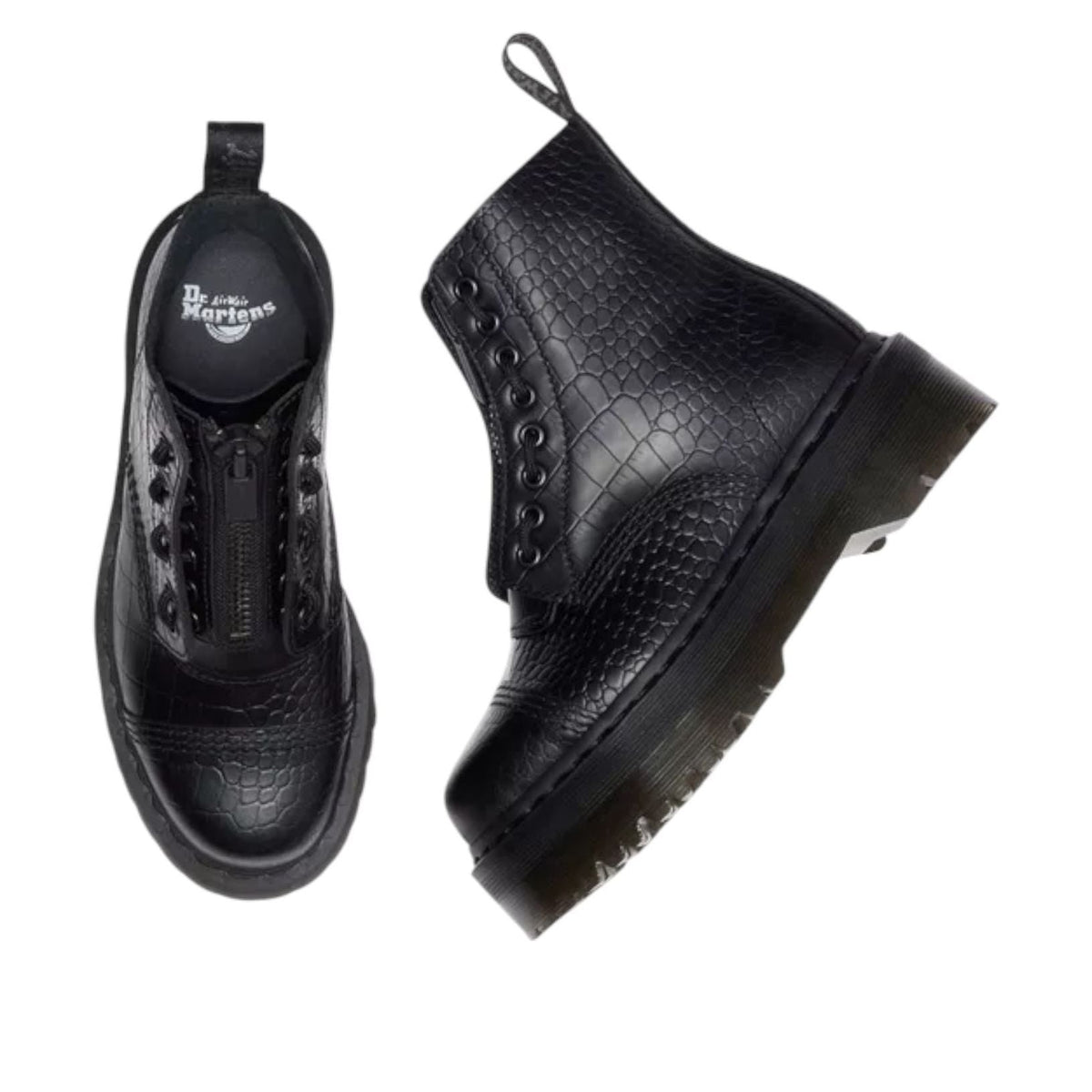 (WMNS) Dr. Martens Sinclair Croc Emboss Platform Boots 'Black' 42713001