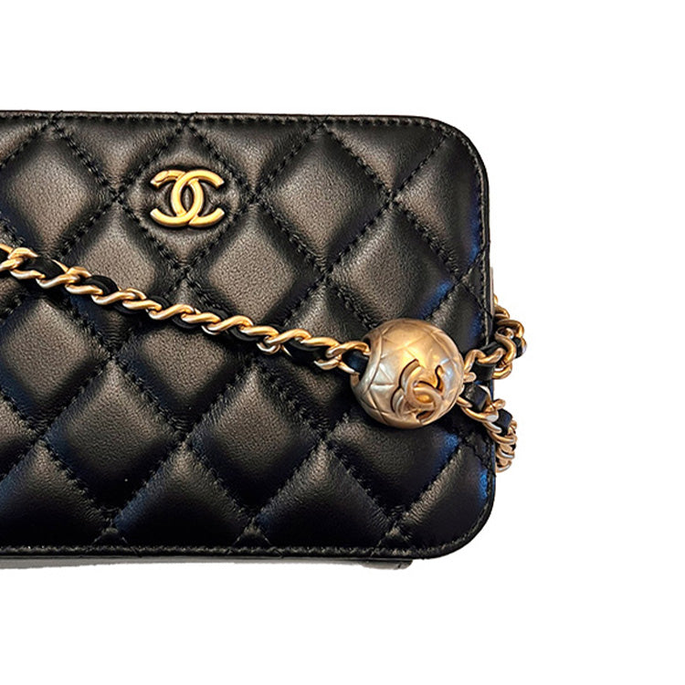 CHANEL Sheepskin Square Box Camera Bag, Crossbody Bag Women's Black