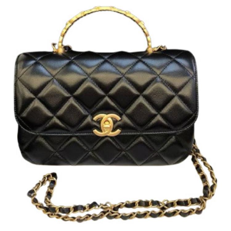 CHANEL Pearlescent Lambskin Shoulder Bag, Crossbody Bag, Handbag Women's Black