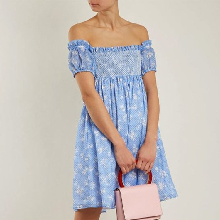 MIU MIU SS23 Short Sleeved Dress Women's Blue