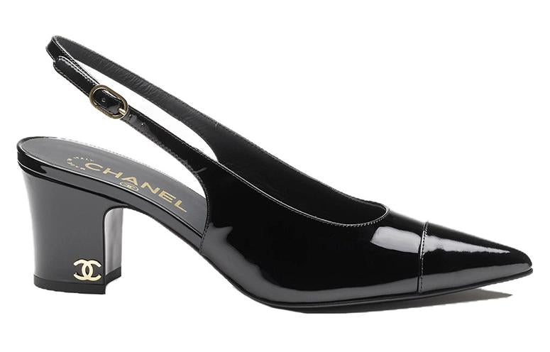 CHANEL Chunky Heel High Heels 6.5cm Women's Black