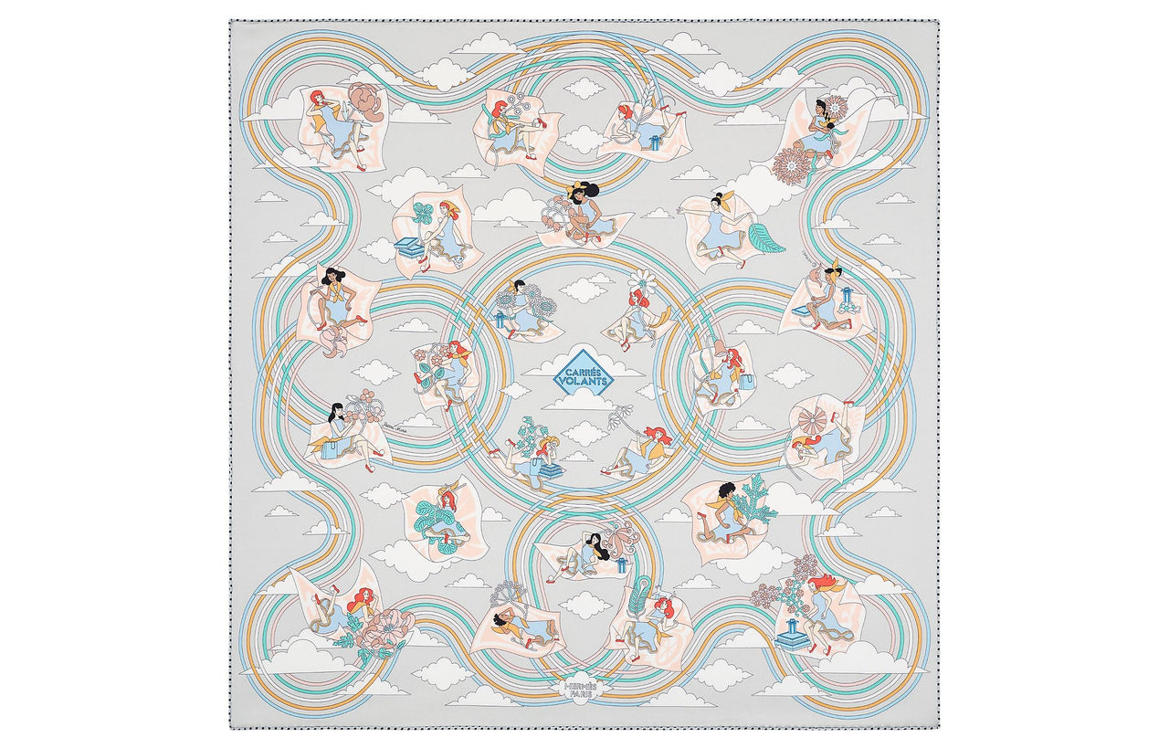 HERMES Silk Scarves Women's Gray