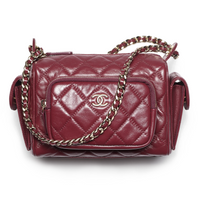 CHANEL Shiny Wrinkle Lambskin Camera Bags Crossbody Bag Shoulder Bag Small Size Women's Burgundy